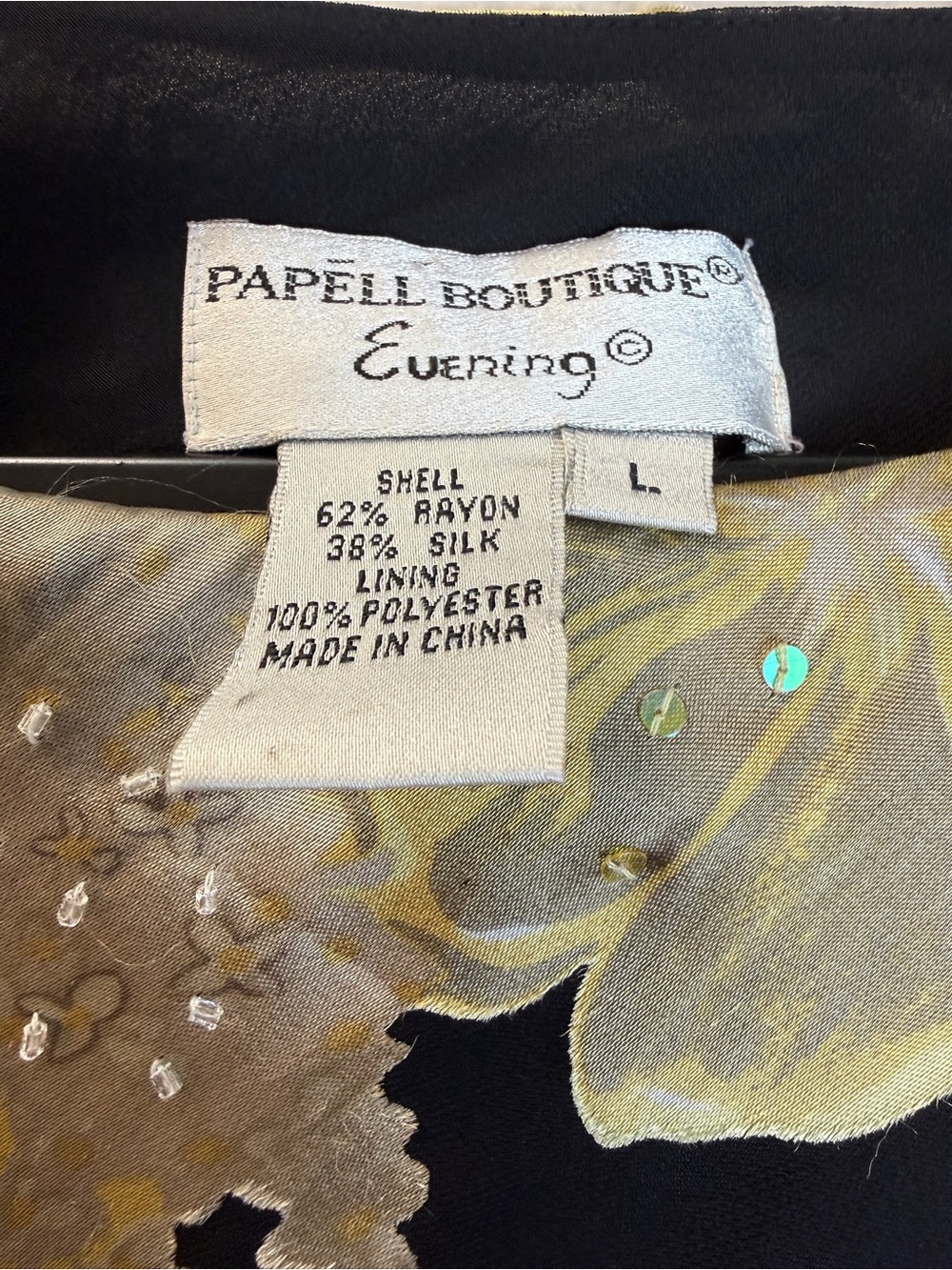 Adrianna Papell Boutique Silk Floral Beaded Asymmetrical Top Bell Sleeve L - Picture 3 of 9